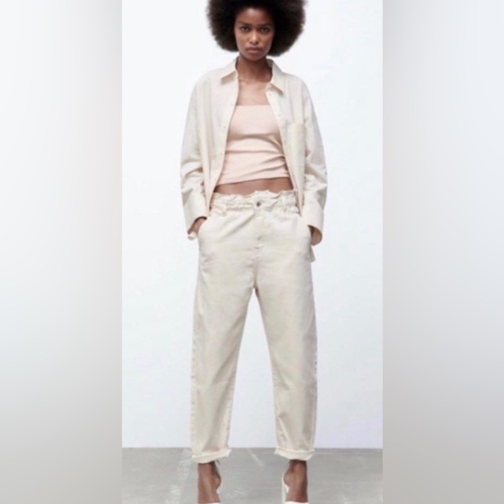 Zara Faux Leather Paper Bag Waist Baggy Pants 6 NWT